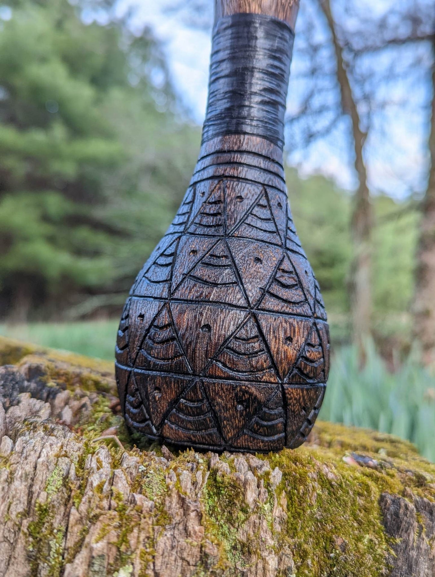 European Crow Feather Shaman Rattle | Hand Carved Wood