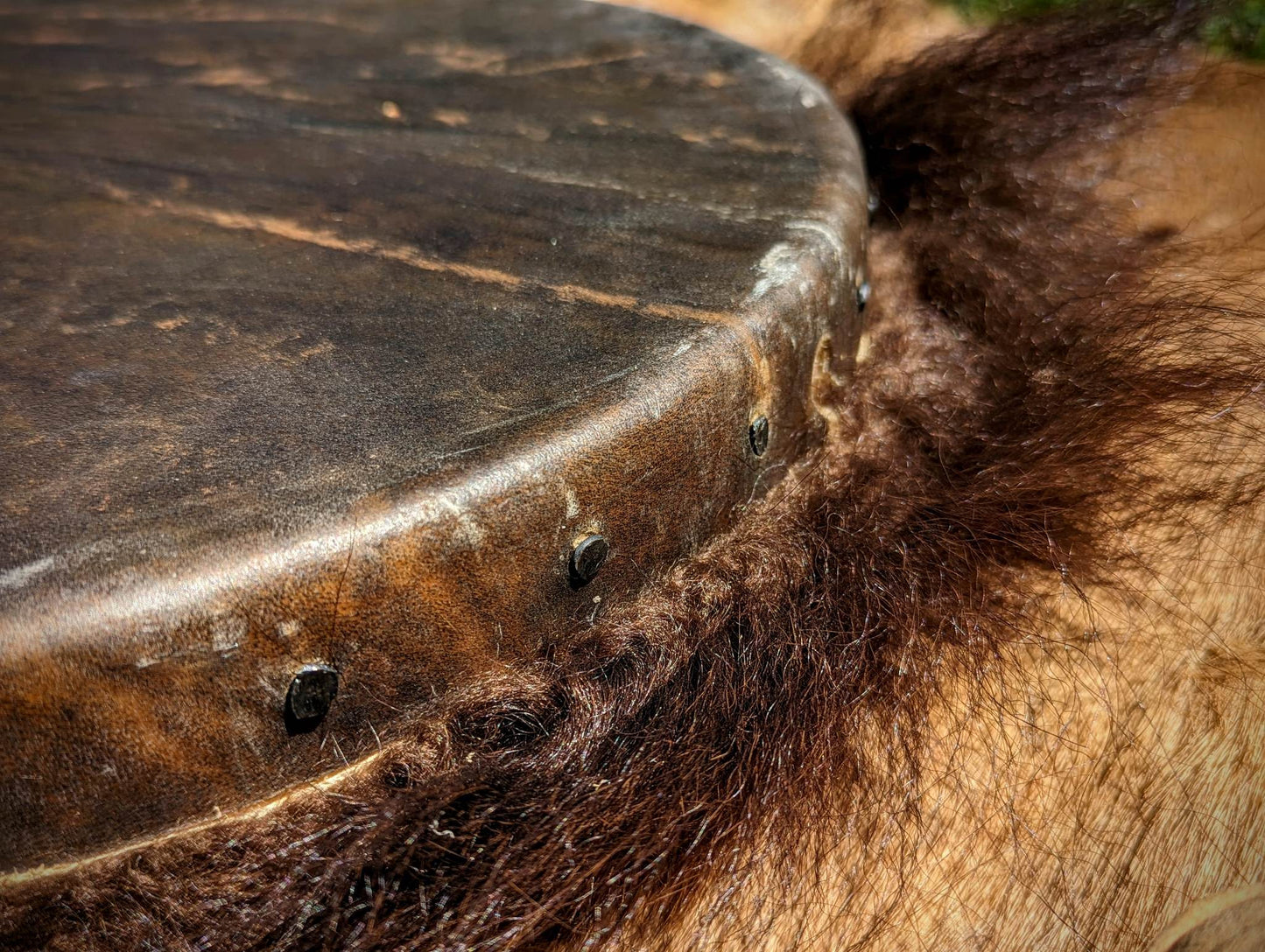 Bison Hair And Hide Thick 14 Inch Ceremonial Drum and Beater