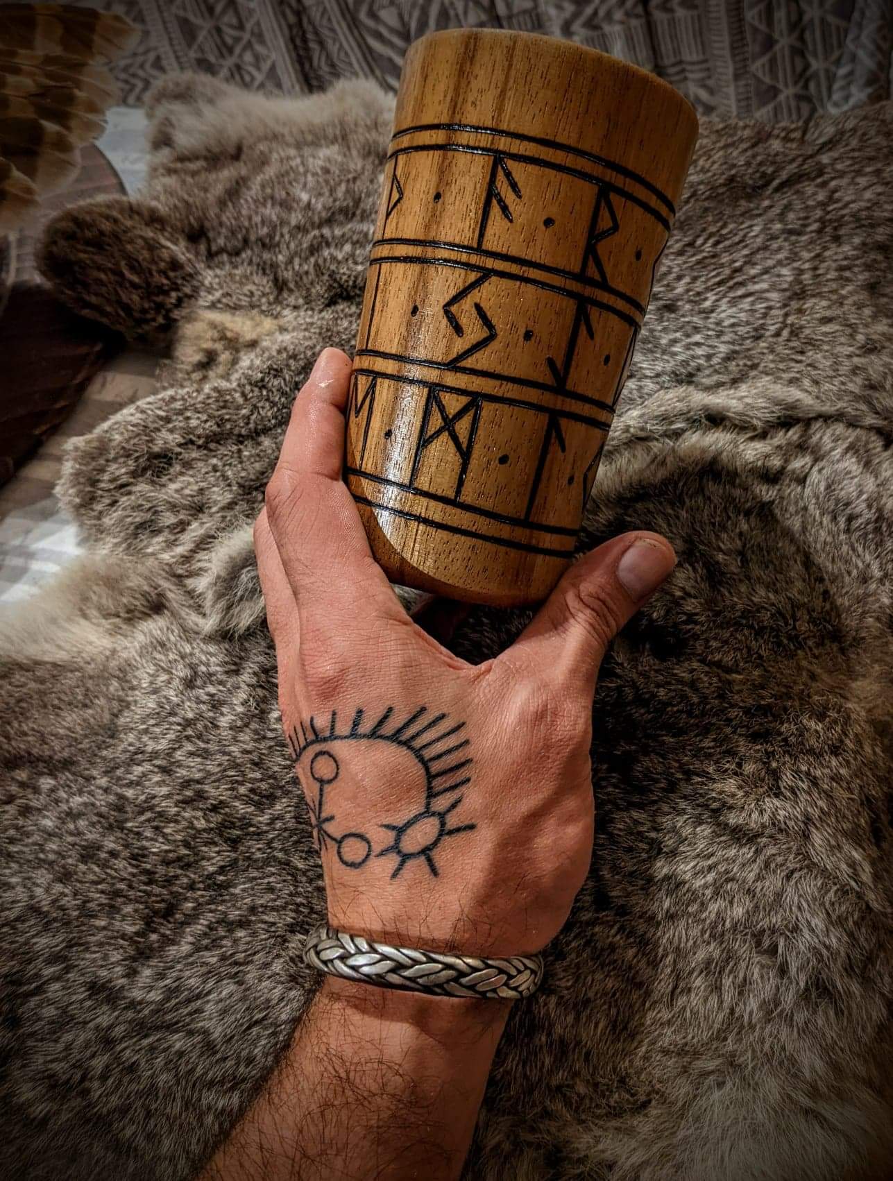 Futhark Hand Burned Wood Cup