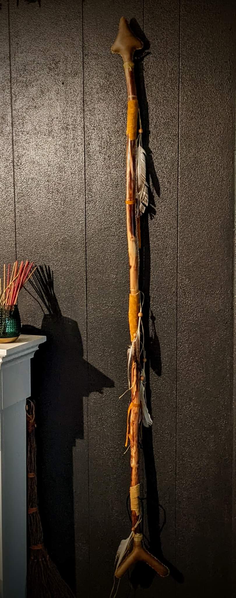 Elk Hunt Ceremonial Arrow Double Ended Rattle Staff | Elk Hide