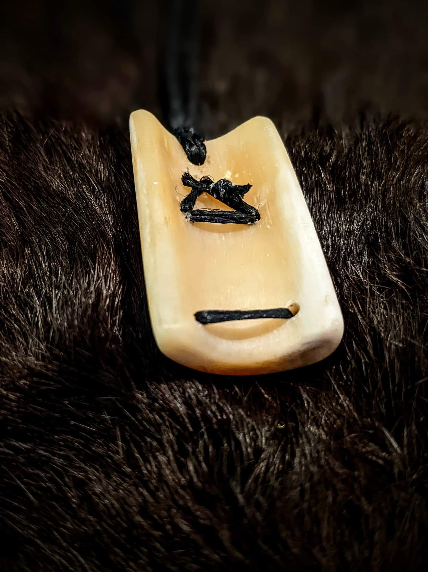 Othala Elk Bone Pendant | Braided Black Sinew Cord
