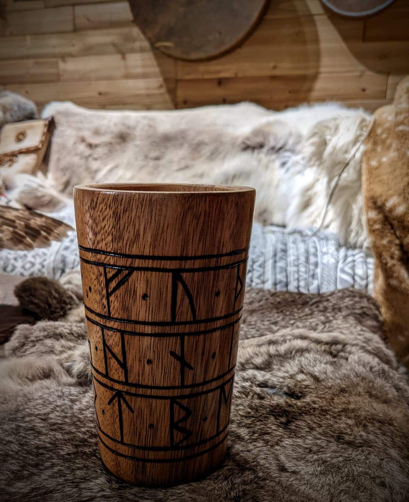 Futhark Hand Burned Wood Cup