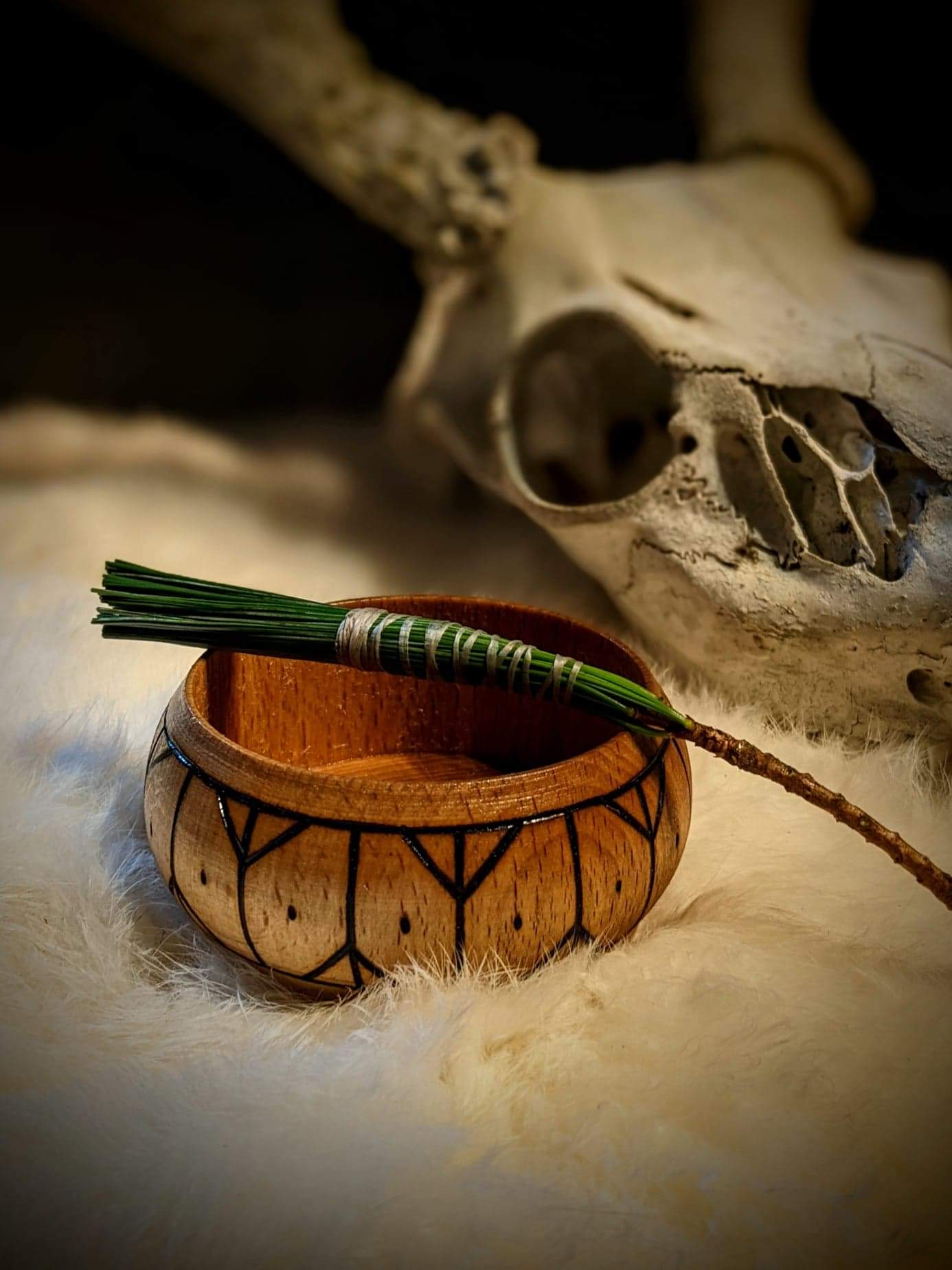 Algiz Altar Offering Bowl in Hand Turned Alder Wood