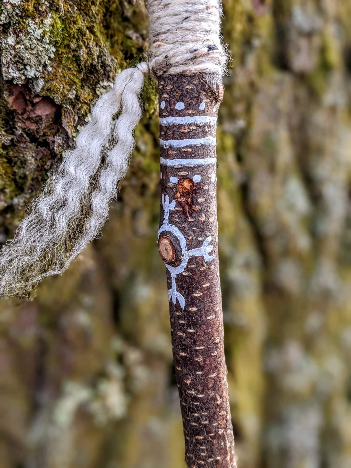Algiz Rattle Staff | Wolf Fur | Icelandic Wool