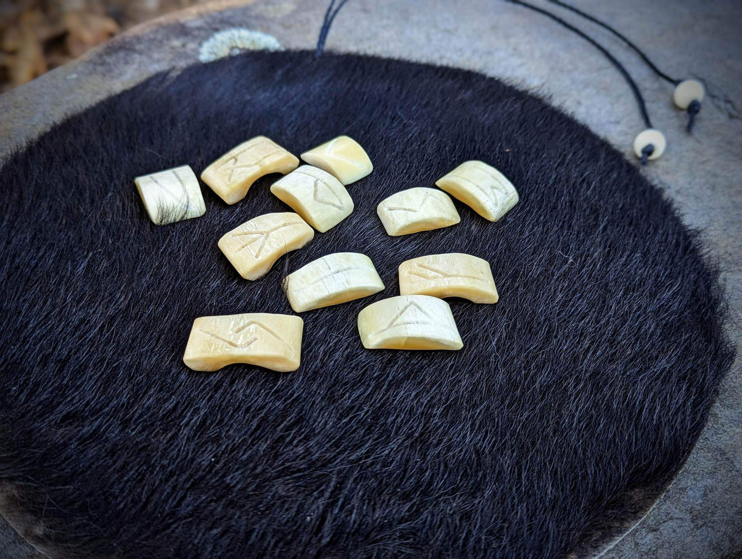 Goat Hide Bone Bead Roll Rune Casting Mat