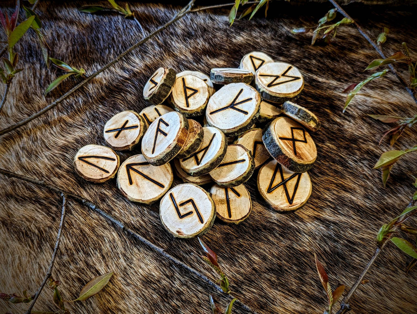 Hand Carved Cherry Elder Futhark Rune Set