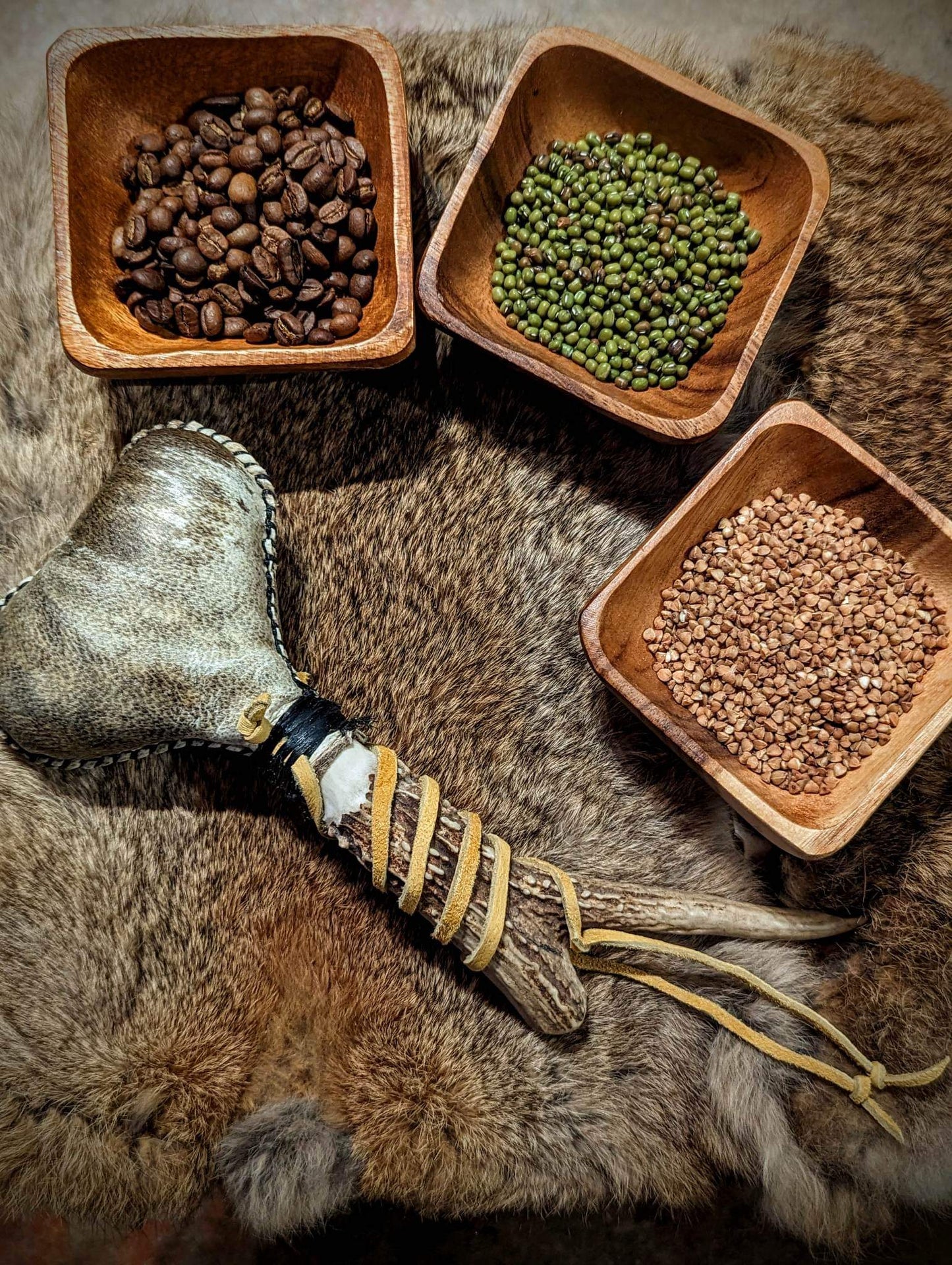 Customizable Sound Bear Skin & Deer Antler Shaman Rattle