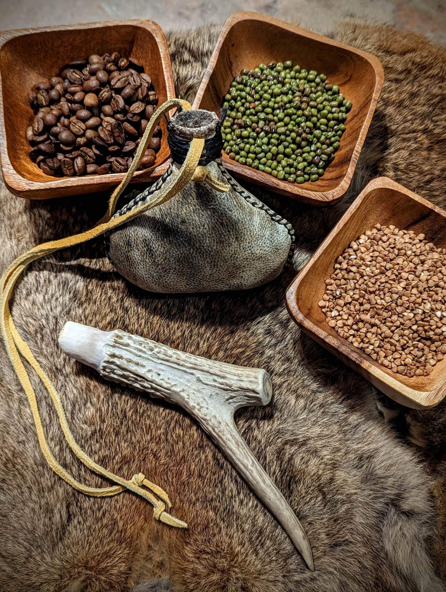 Customizable Sound Bear Skin & Deer Antler Shaman Rattle