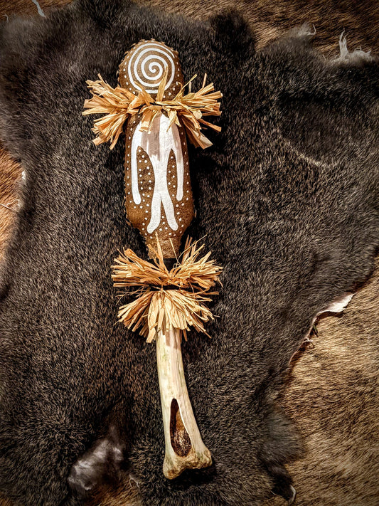 Star Shaman Rattle | Elk Hide | Deer Bone | Raffia