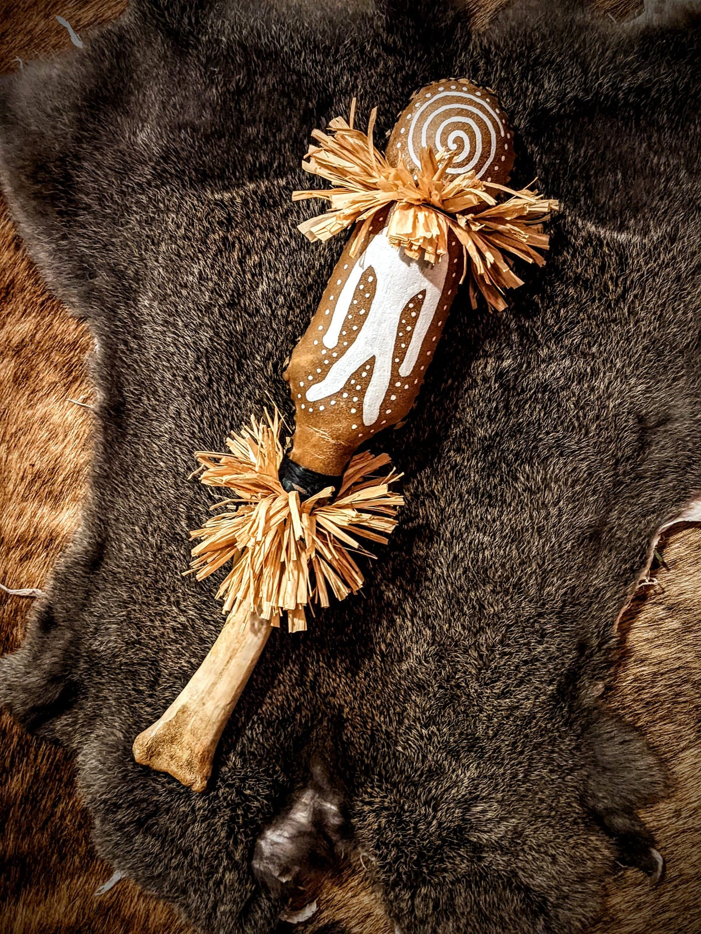 Star Shaman Rattle | Elk Hide | Deer Bone | Raffia