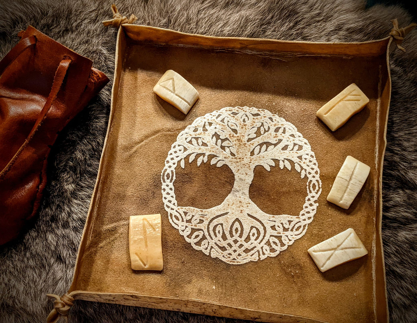 Elk Hide Yggdrasil Rune Casting Tray