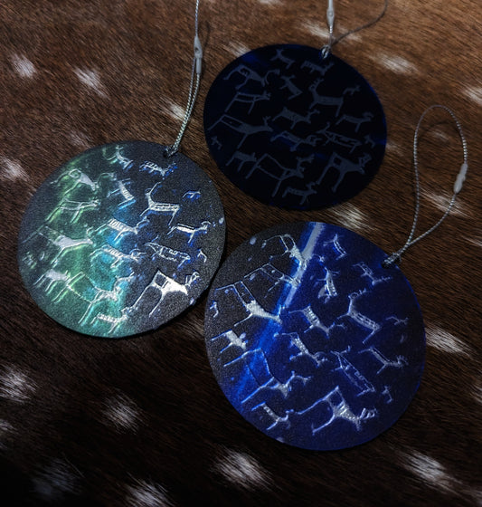 Set of 3 Reindeer Petroglyph Ornaments Mirror Aurora Alta Norway | Yule Gift | Unique Ornaments | Gift for Archaeologist