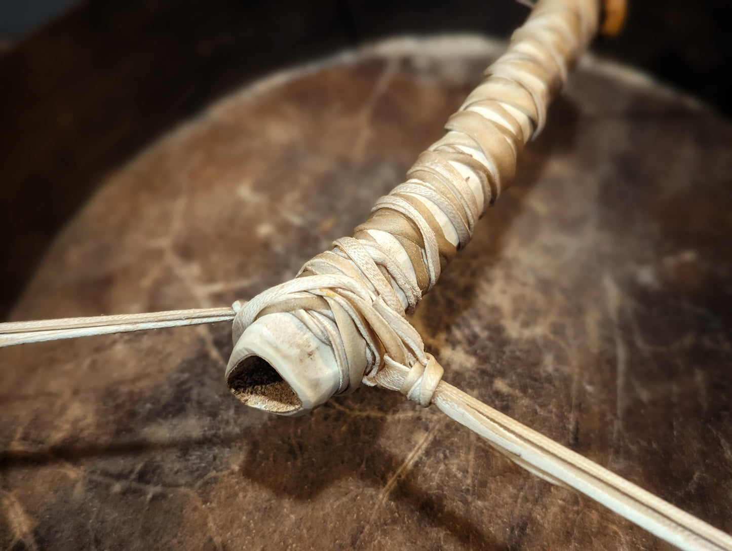 Thick Bison Hide 14" Shaman Drum | Deer Bone Grip | Brass And Carved Beater