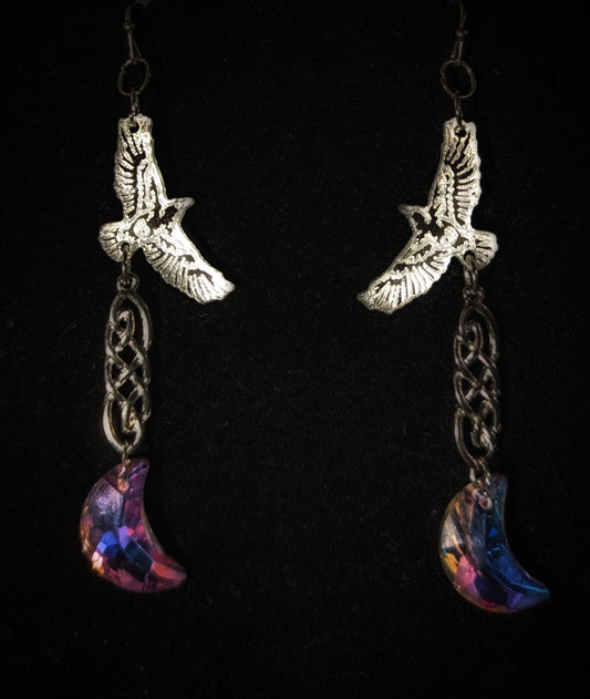 Raven Knotwork Moon Earrings