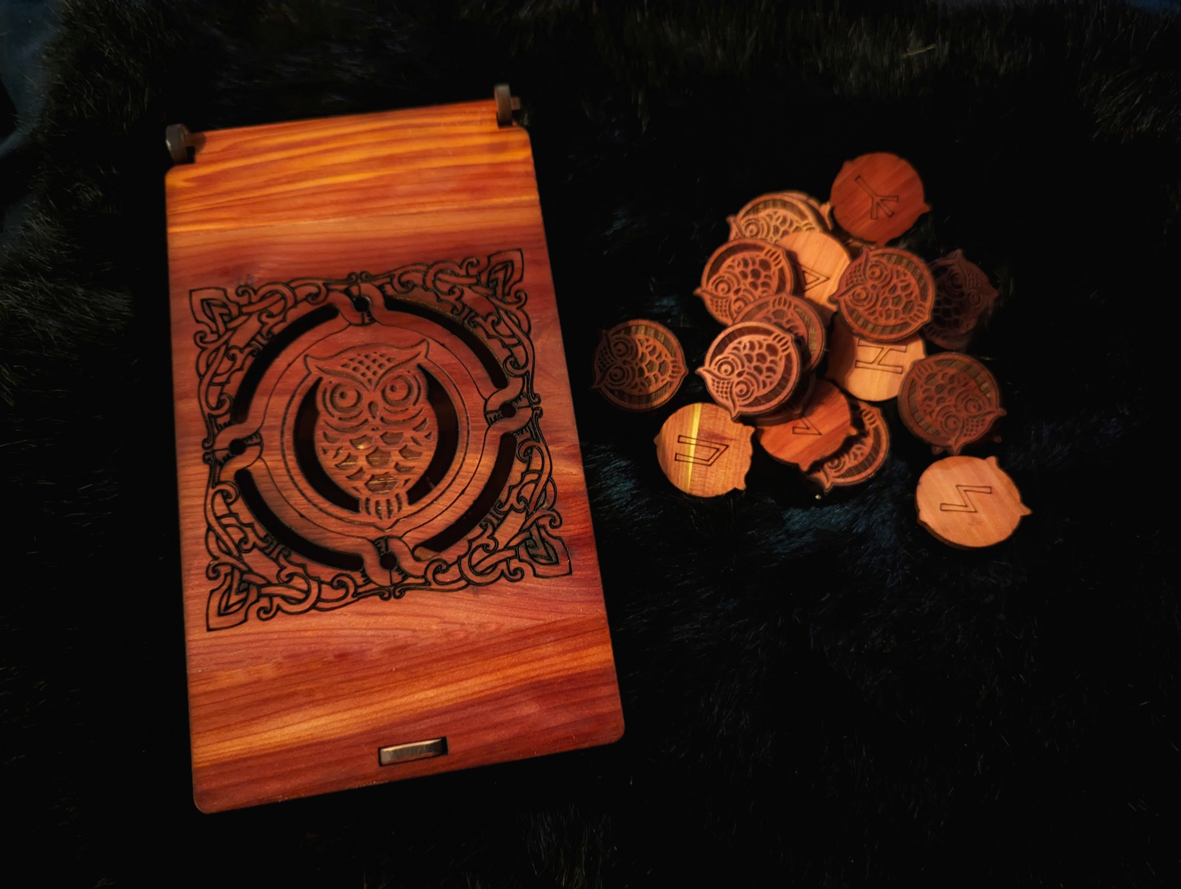 Notdic Rune Box Engraved Owl Runes and Box | Viking Runes | Norse Runes | Unique Runes ...