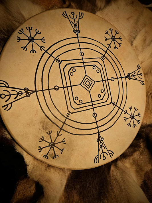 Hulinhjalmur Helm of Disguise Big 30" Goat Hide Shaman Drum Hand Painted Norse Pagan Heathen Galdrastafir Asatru