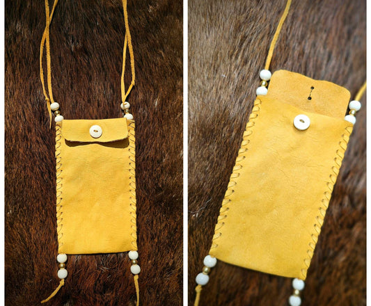 Natural Gold Buckskin Bag | Bone and Brass