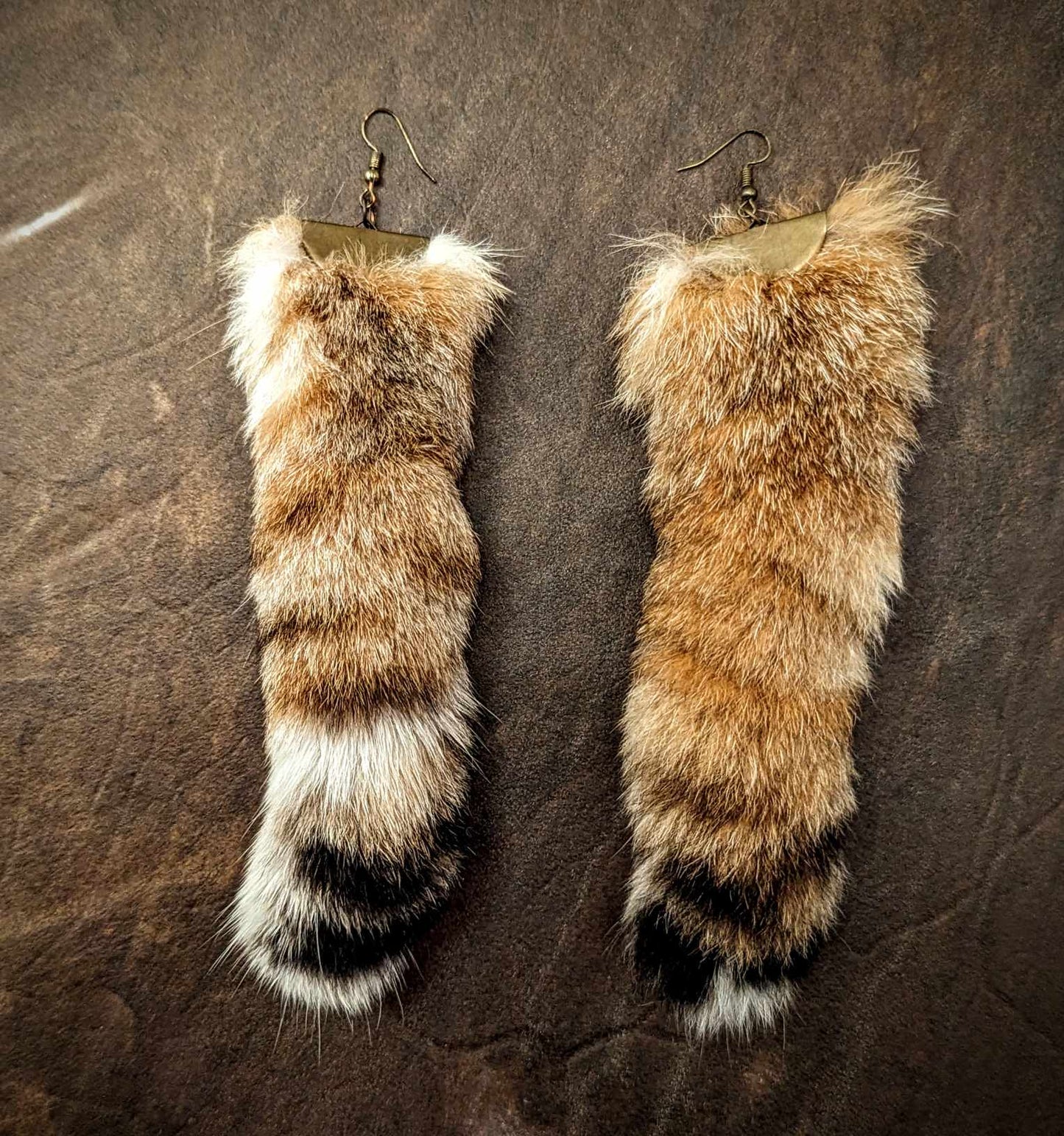 Bobcat Tail Earrings | Genuine Bobcat Fur Brass Jewelry