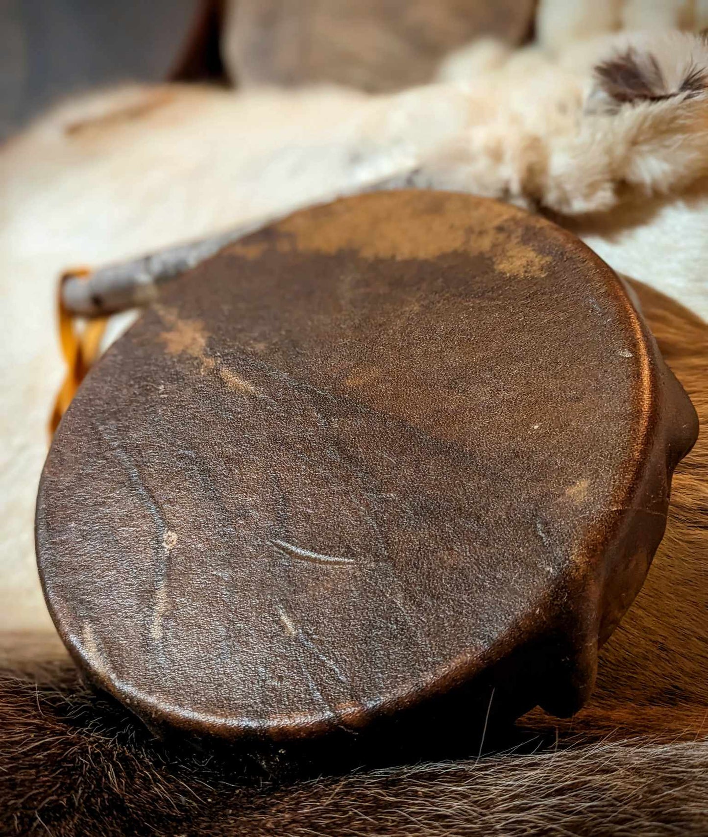 10 Inch Moose Hide Drum With Rabbit Fur Beater