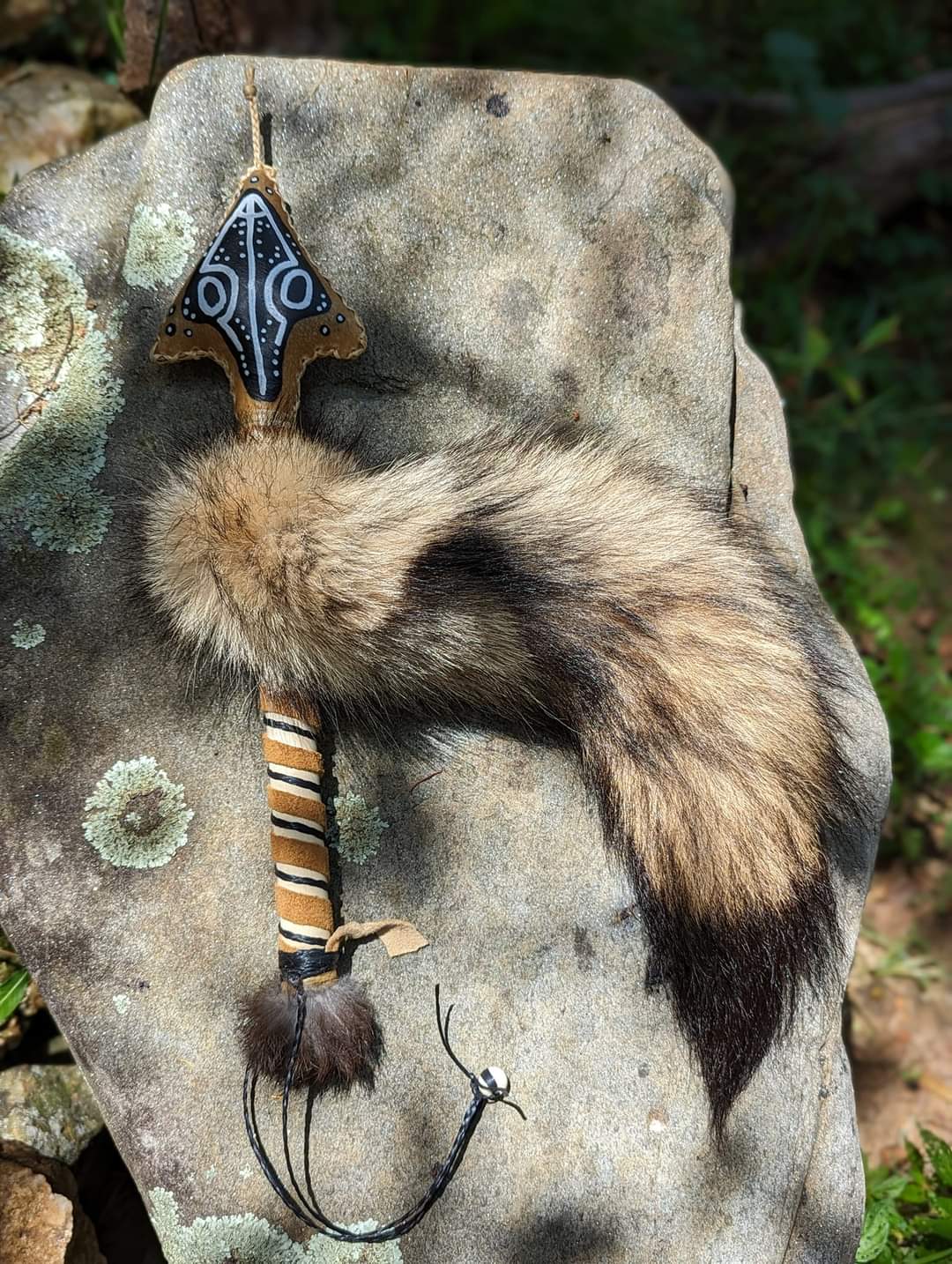 Bear Hide Coyote Tail Hand Painted Snake Shaman Rattle
