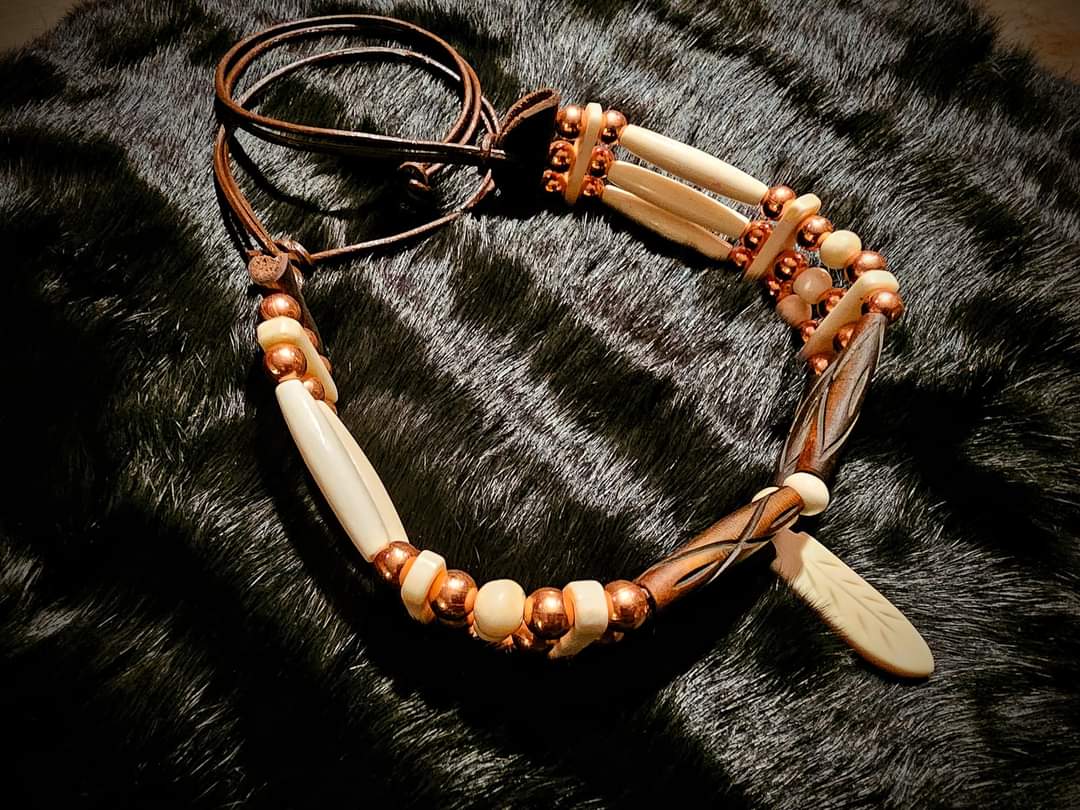 Buffalo Bone, Copper, and Wood Traditional Choker Style Necklace