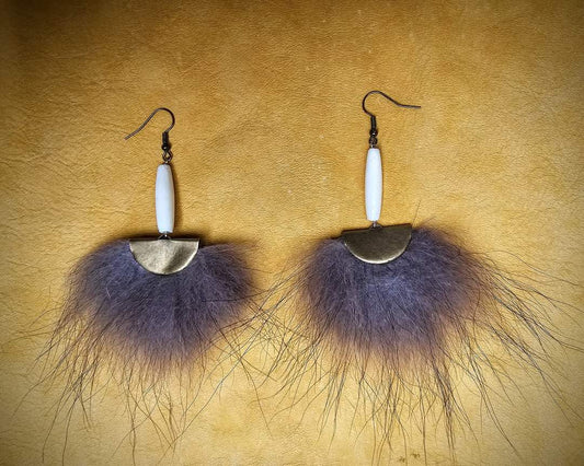 Bison Bone Bead Wolf Hair Earrings