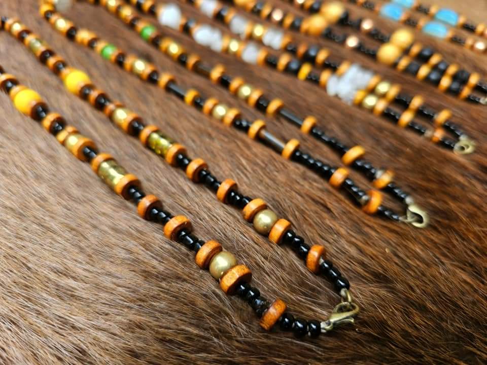 Elk Antler Pendants | Wood, Glass, Brass, Copper, Bison Bone & Horn, White Quartz Beads