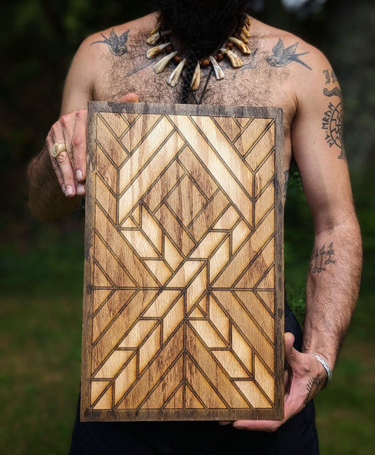 Oak Wood Othala Mosaic Wall Art
