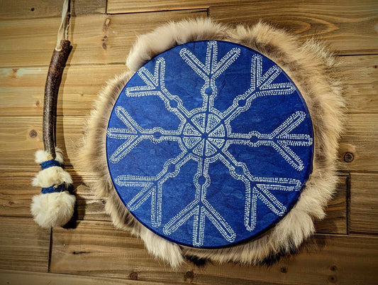 Winter's Ward 12" Deer Hide Drum | Blue Shaman Drum With Coyote Fur and Icelandic Wool