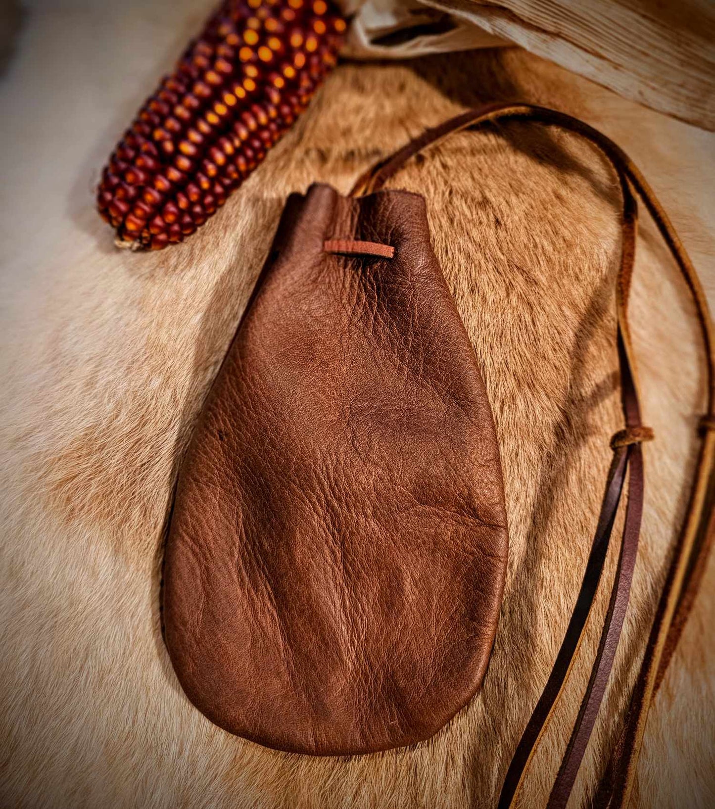 Cowhide Hand Sewn Medicine Bag With Adjustable Cord