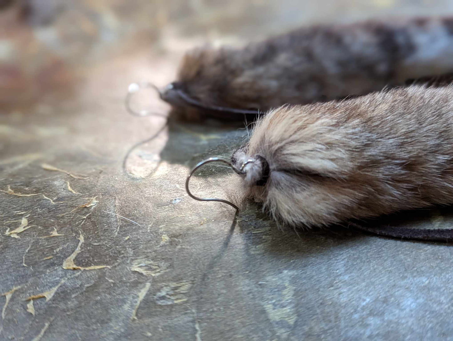 Bobcat Tail Suede Tie Hook Earrings