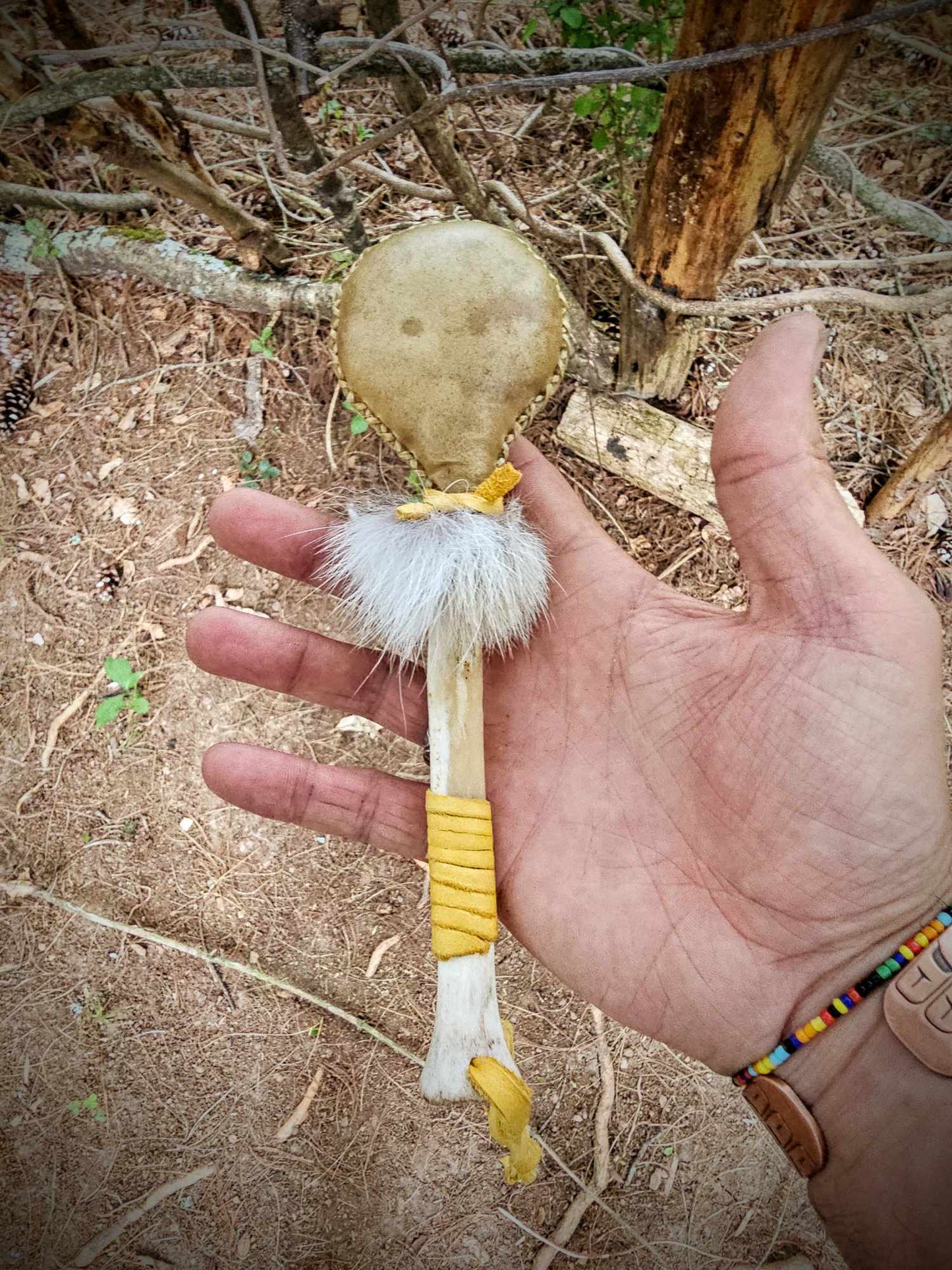Coyote Bone and Deer Hide Shaman Medicine Rattle With Strap