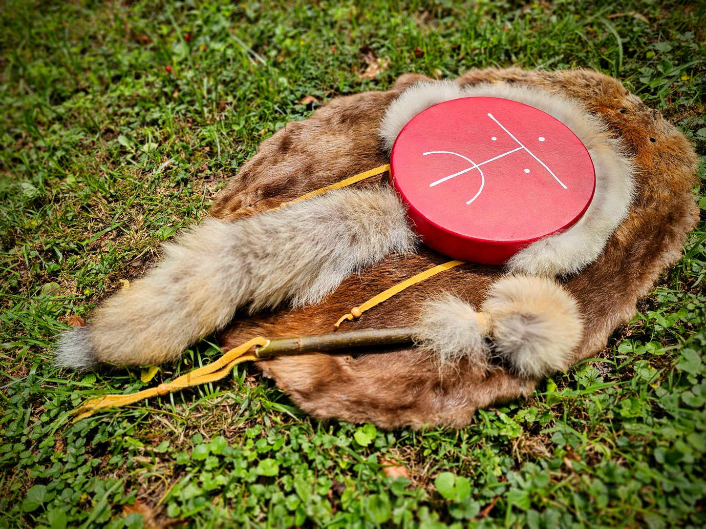 Wild Dog Red Deer Coyote Fur Drum and Alder Wood Beater