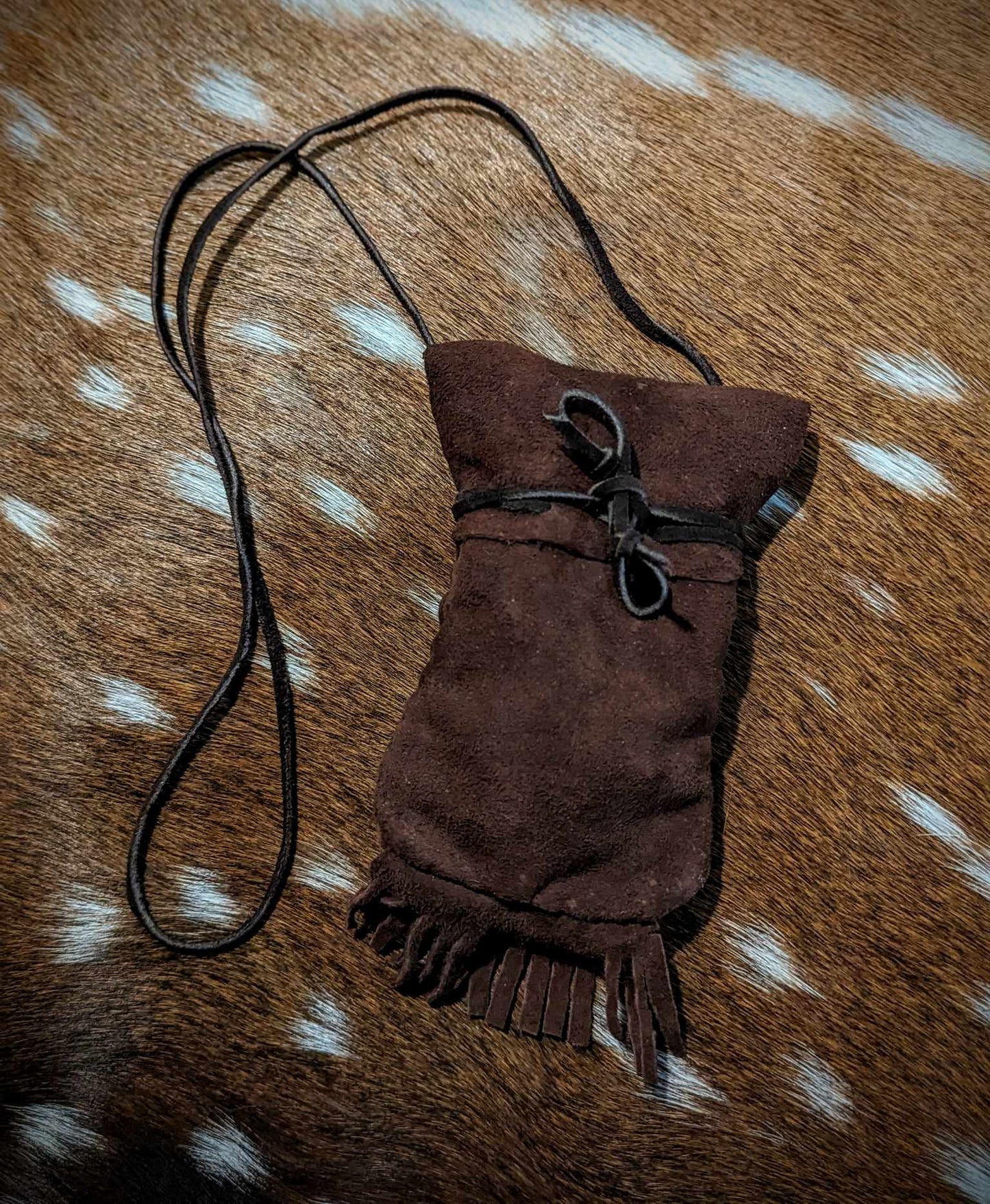 Suede Leather Neck Pouch Medicine Bag With Juniper
