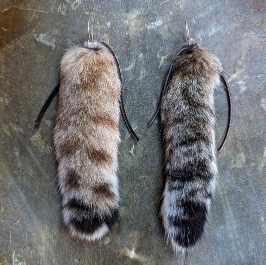 Bobcat Tail Suede Tie Hook Earrings