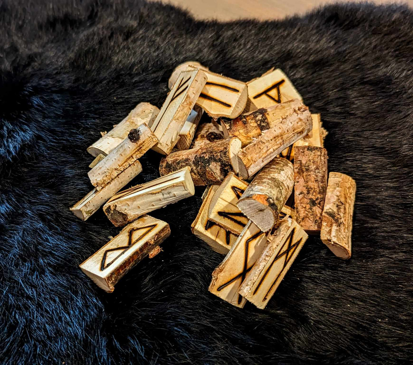 Birch Rune Stick Set Half Moon Wood Elder Futhark Runes