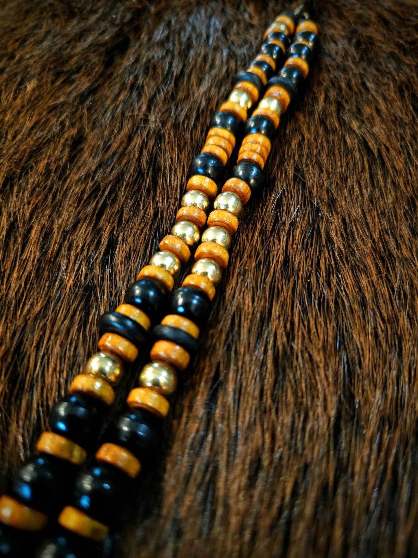 Buffalo Horn Spike Necklace With Brass And Wood Beads