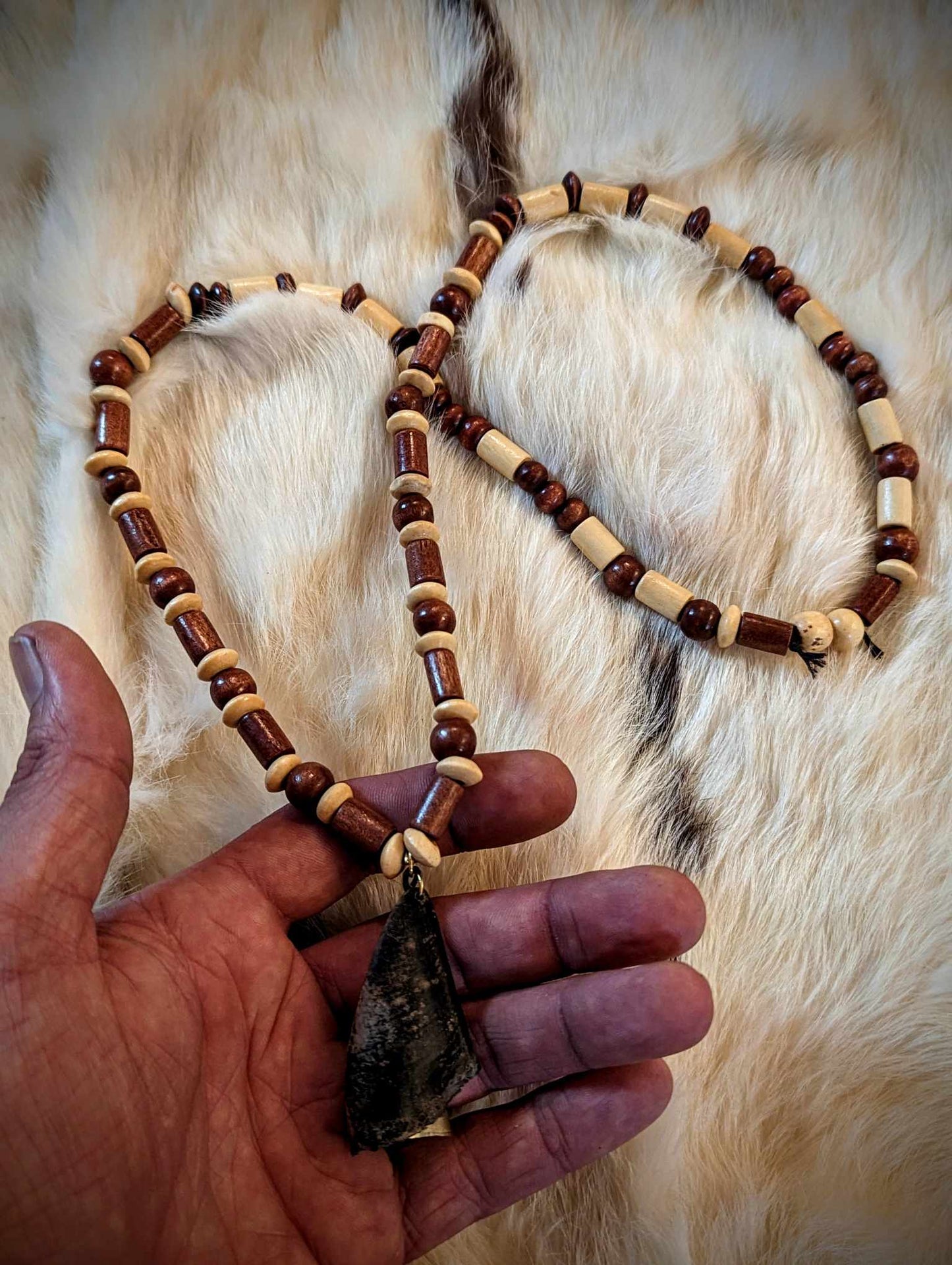 Deer Hoof and Bell Amulet with Wood Beads