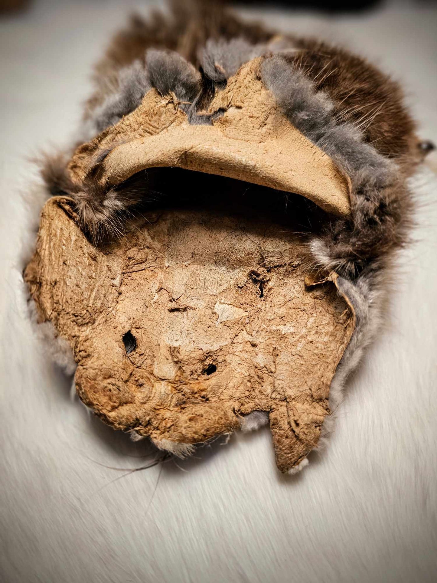 Muskrat Hide Pouch With Buckskin Ties & Buffalo Bone and Horn Beads