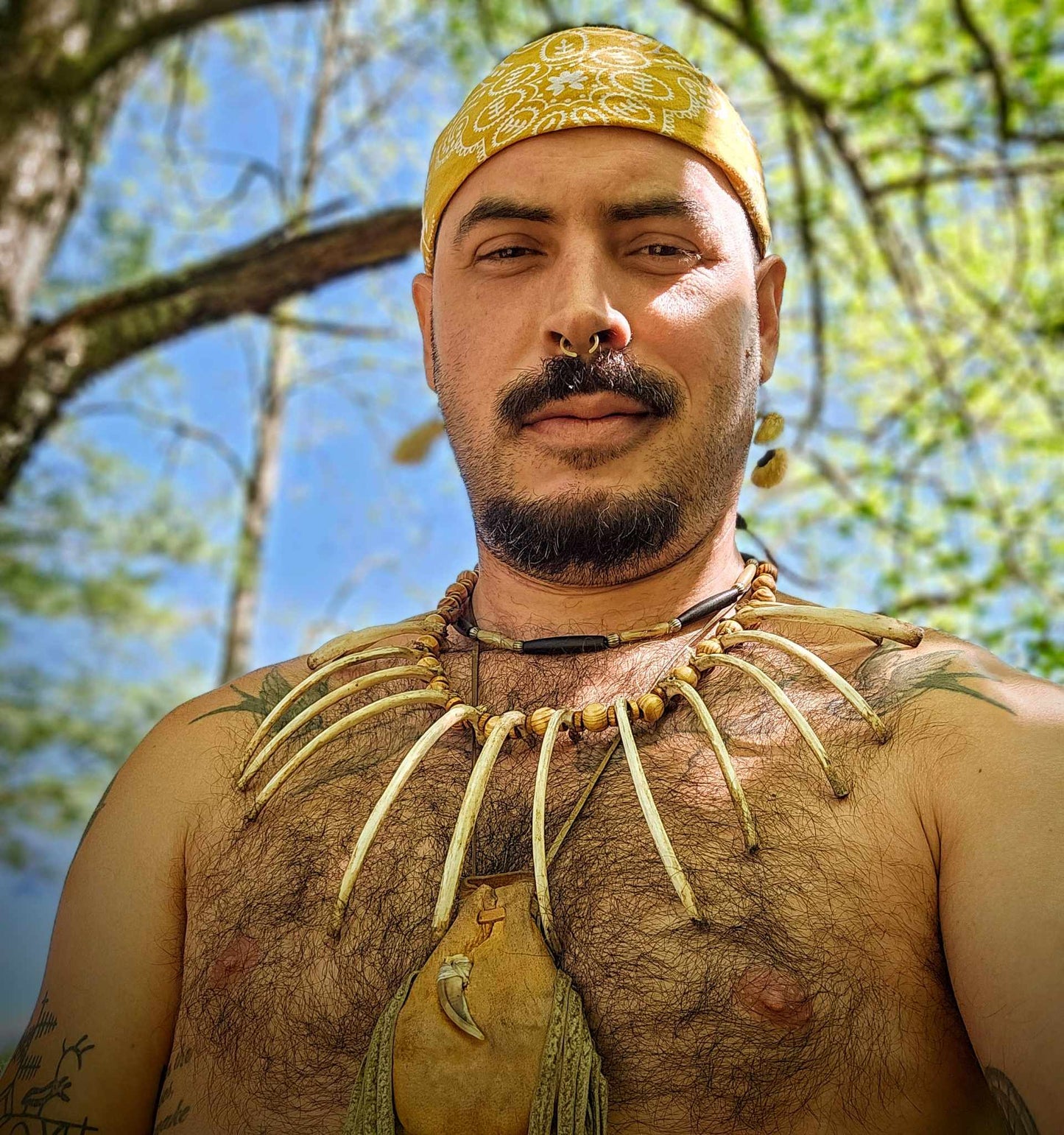 Coyote Rib Necklace With Wood Beads