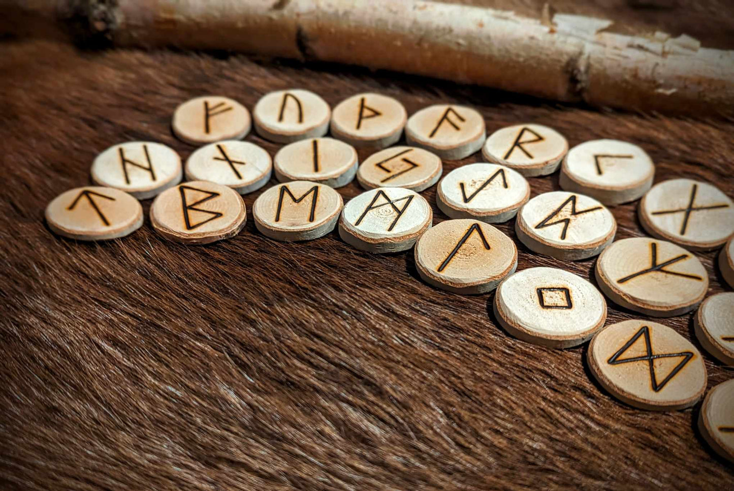 River Birch Elder Futhark Rune Set Hand Cut and Burned