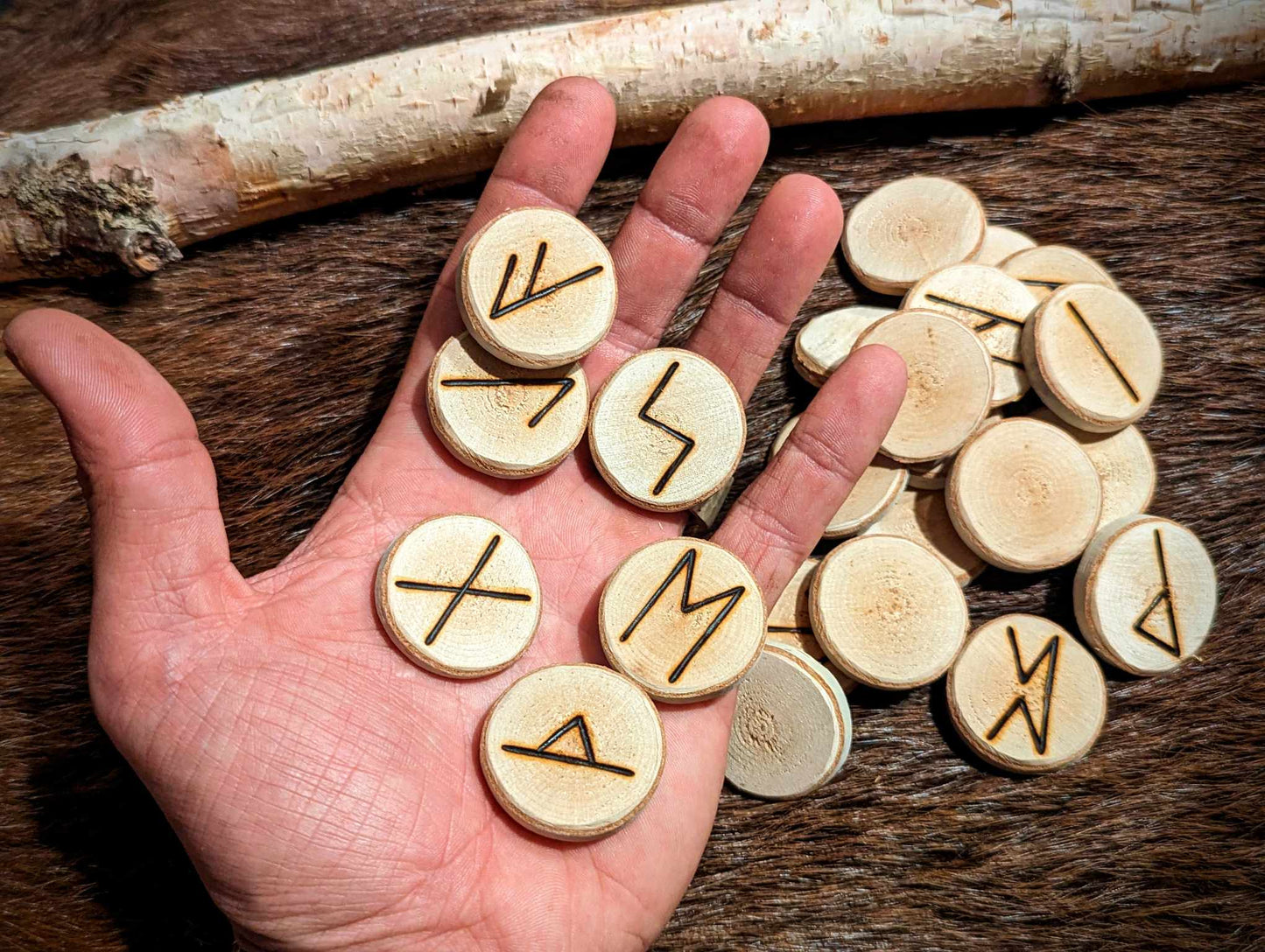 River Birch Elder Futhark Rune Set Hand Cut and Burned