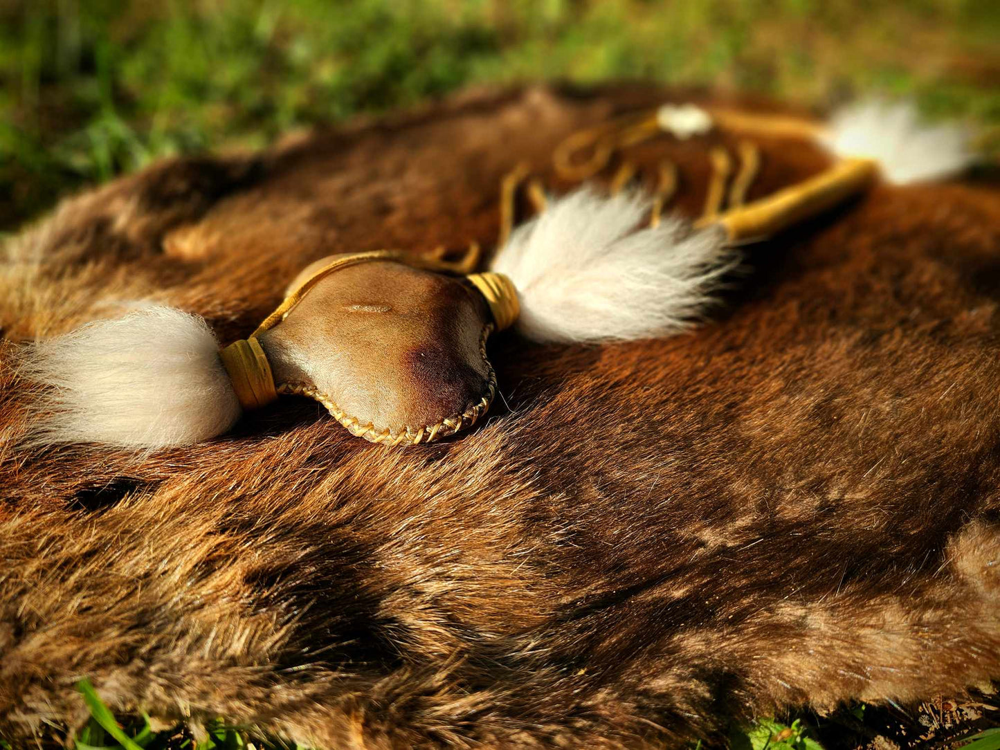 Running Dogs' Hunt Ceremony Rattle | Bison Hide | Copper Beads