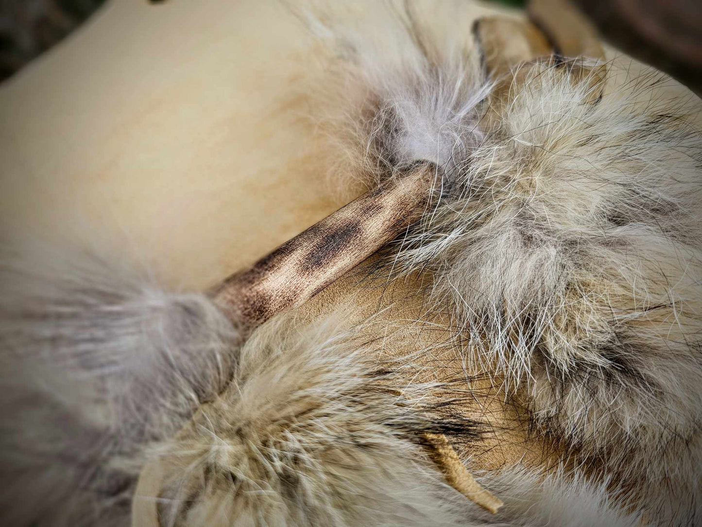 Elk Hide Antler Rattle With Coyote Fur