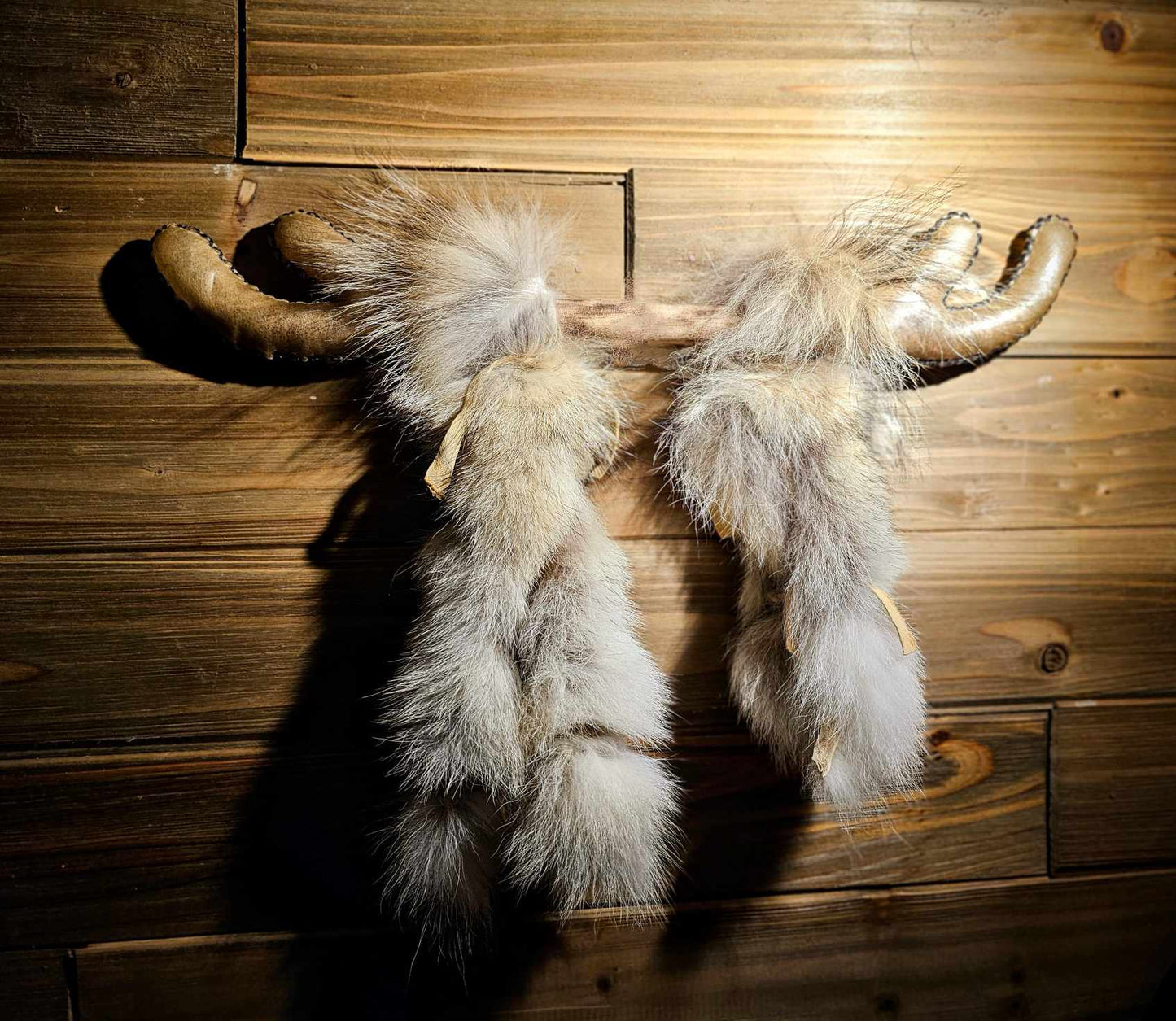 Elk Hide Antler Rattle With Coyote Fur