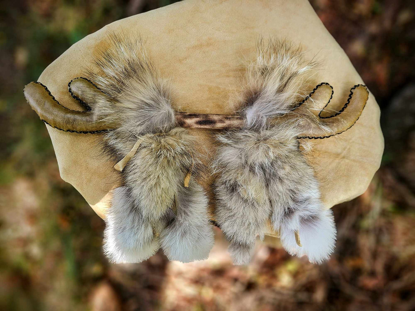 Elk Hide Antler Rattle With Coyote Fur