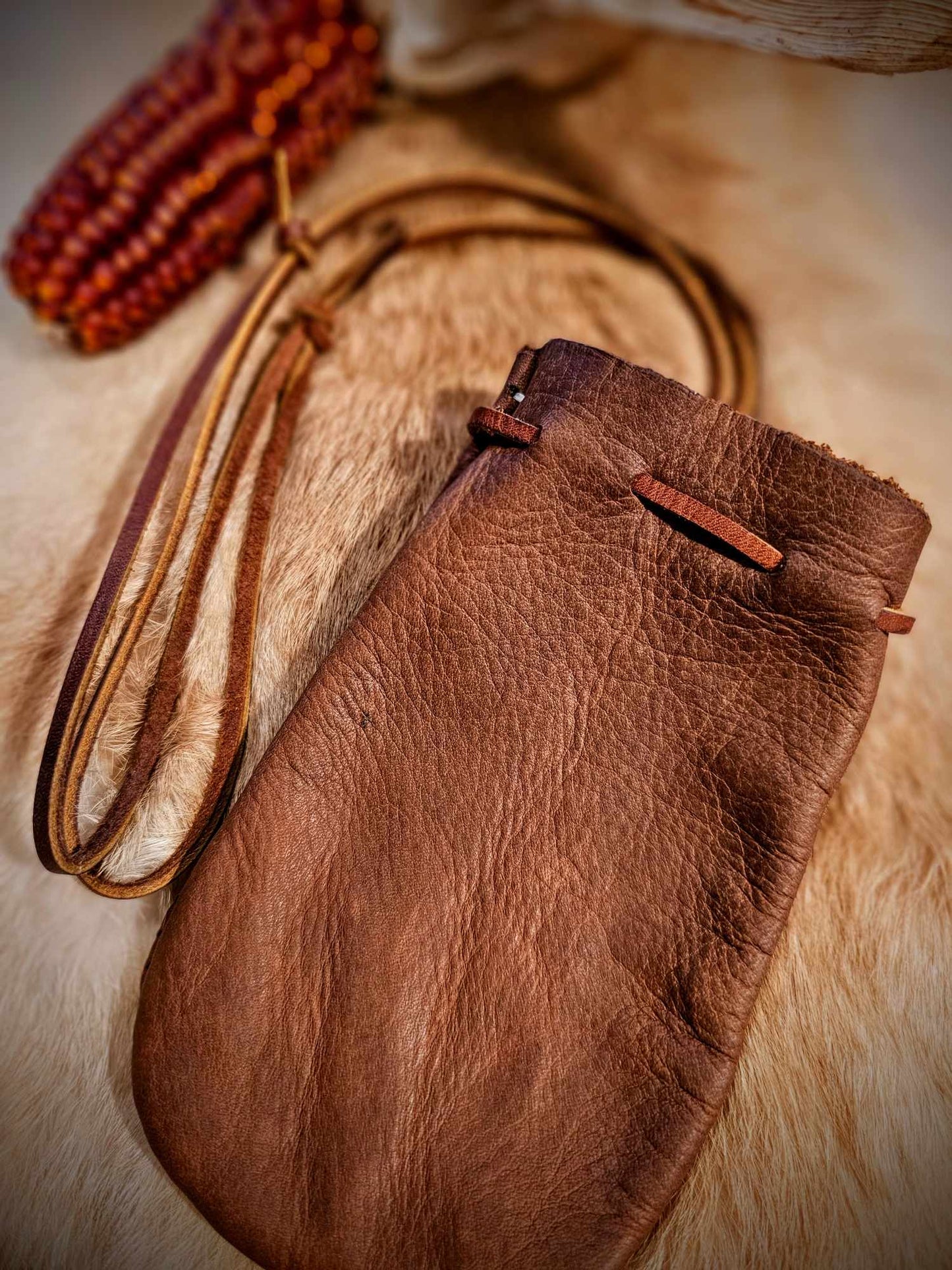 Cowhide Hand Sewn Medicine Bag With Adjustable Cord