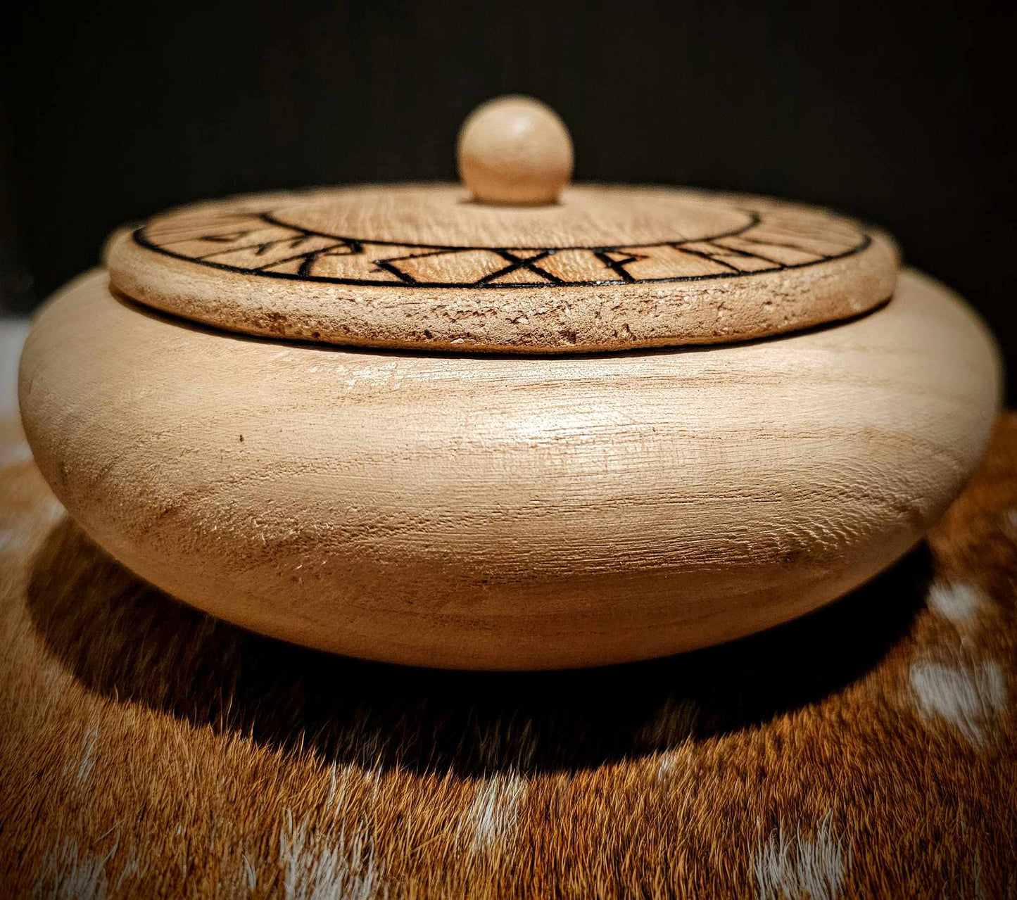 Hand Burned Elder Futhark Bowl With Lid