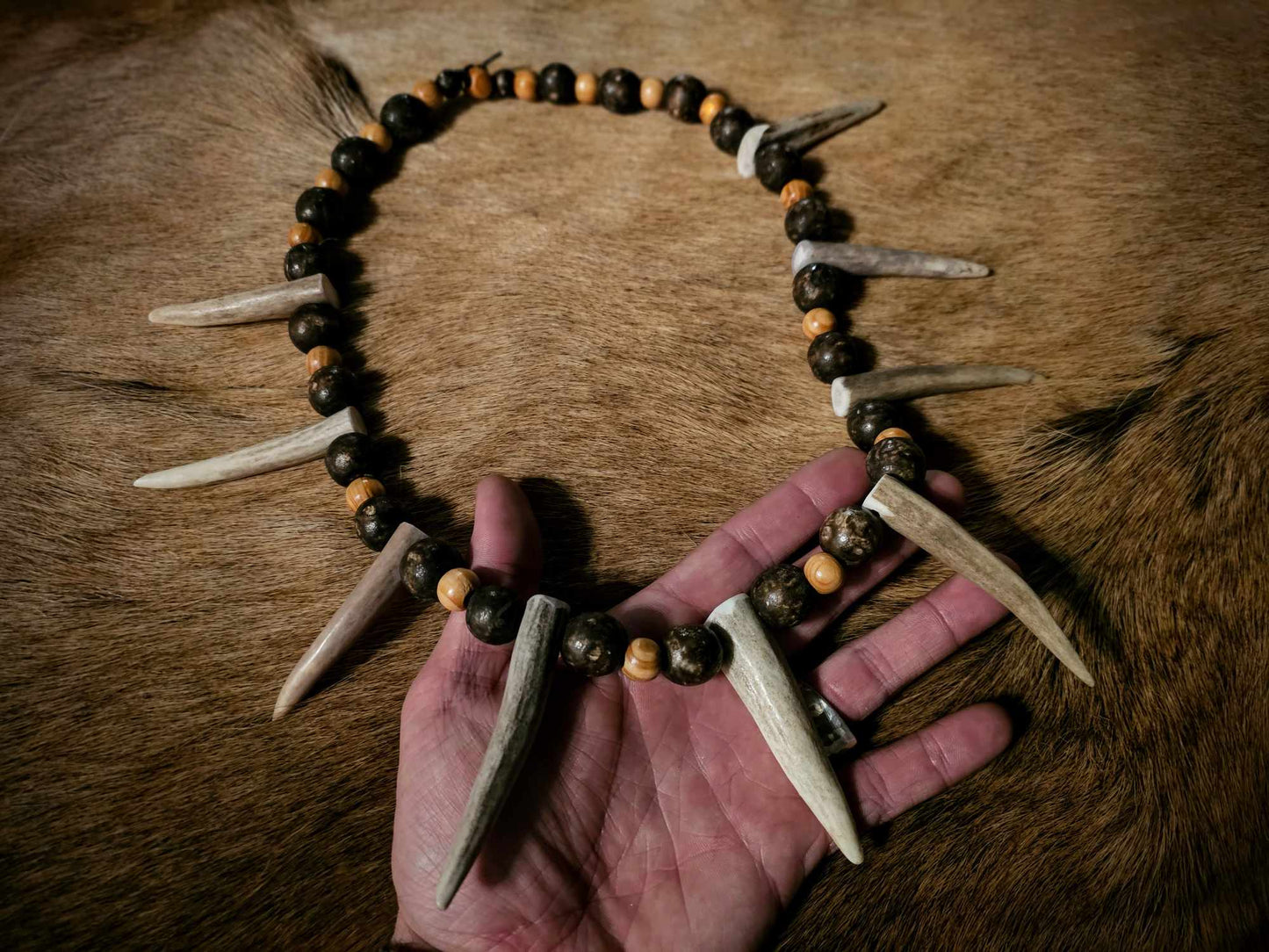 Spirit of the Elk Antler and Wood Bead Necklace