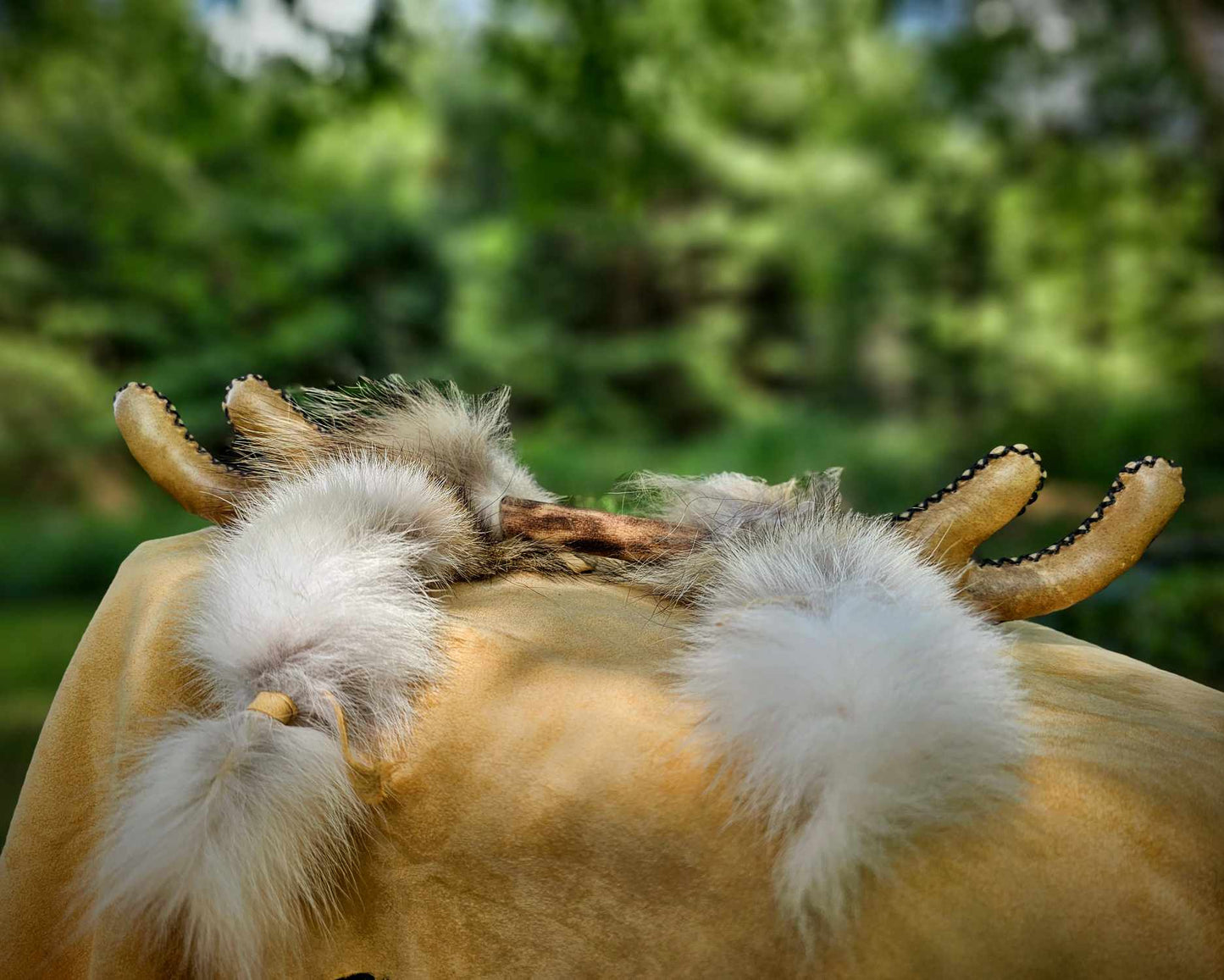 Elk Hide Antler Rattle With Coyote Fur